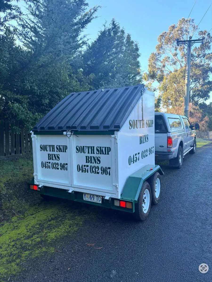 South Skip Bins trailer bin on a Hobart driveway